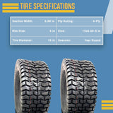(2) New 15x6.00-6 TURF TIRES 4 Ply W/Tubes for Garden Tractor / Rider / Mower