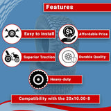 Two- 20x10.00-8 Lawn Tractor Tires 4PR Turf Mower TIRES 20x10-8 Tubeless
