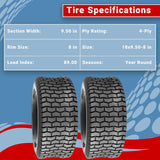 Two 18x9.50-8 Riding Lawn Mower Garden Tractor Turf Tires 4ply Rated Tubeless Non-Directional Garden Tractor Riding Farming Heavy Duty Tires for Lawn