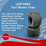 Two 18x9.50-8 Riding Lawn Mower Garden Tractor Turf Tires 4ply Rated Tubeless Non-Directional Garden Tractor Riding Farming Heavy Duty Tires for Lawn