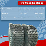 2 (TWO) 16x6.50-8 Turf Tires 4 PR Tubeless Lawn Mower Tires