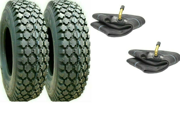 TWO New 4.10/3.50-6 Stud Tires with TR87 bent stem Tubes Cart Dolly 410/350-6