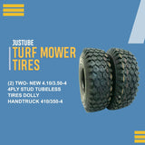 2 New 4.10/3.50-4 Stud Tires Tubeless 410/350-4 Hand Truck Dolly 4 Ply