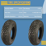2 New 4.10/3.50-4 Stud Tires Tubeless 410/350-4 Hand Truck Dolly 4 Ply