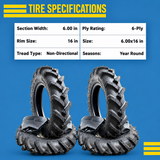 Two 6.00-16 Lug Tires & Tubes – R1 Bar Tread for Vintage Tractors & Walk-Behind Equipment