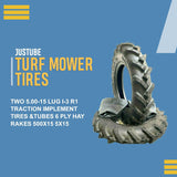 2 New 5.00-15 Lug I-3 R1 Traction Implement Tires w/Tubes 6 Ply Hay Rake 500x15