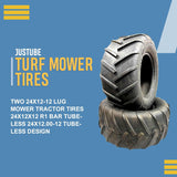 (2) 24x12.00-12 Lawn Mower Bar Lug Tires Heavy Duty R1 24X12-12 LUG Tractor