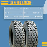 2 New 4.80/4.00-8 Stud Tires + Tubes 480/400-8 Tiller Cart Go Kart Gravely