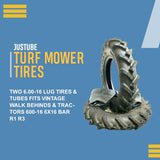 Two 6.00-16 Lug Tires & Tubes – R1 Bar Tread for Vintage Tractors & Walk-Behind Equipment
