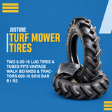 Two 6.00-16 Lug Tires & Tubes – R1 Bar Tread for Vintage Tractors & Walk-Behind Equipment
