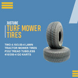 2 New 4.10/3.50-4 Turf Tires P332 Tread Tubeless 410/350-4 Lawn Mower Go Kart
