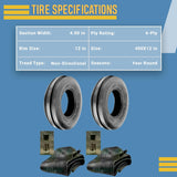 Two New 4.00-12 3-RIB Cub Cadet Easy Steer Tractor Tires w/tubes