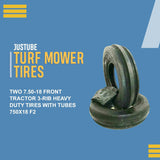 Two 7.50-18 Front Tractor 3-Rib Heavy Duty Tires with Tubes 750x18 F2, Agricultural Equipment Tires Providing Reliable Traction and Stability for Front Tractor Implements