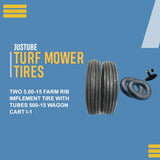 5.00-15 Farm Rib Implement Tire & Tube Set (2-Pack) | I-1 Wagon & Cart 500-15