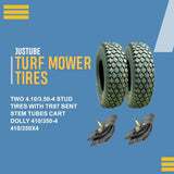 2 New 4.10/3.50-4 Stud Tires + TR87 Bent Stem Tubes 410/350-4 Cart Dolly