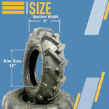 Two 6-12 R1 Bar Lug Tubeless Tractor Tires | Heavy Duty Mud Grip 6x12