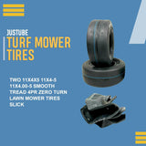 2 Tires 11x4.00-5 Smooth Lawn Mower 11x4-5 W/Tubes Zero Turn Slick Caster 11x4x5