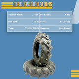 Two 6-12 R1 Bar Lug Tubeless Tractor Tires | Heavy Duty Mud Grip 6x12