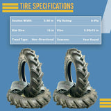 2 New 5.00-15 Lug I-3 R1 Traction Implement Tires w/Tubes 6 Ply Hay Rake 500x15