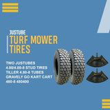 2 New 4.80/4.00-8 Stud Tires + Tubes 480/400-8 Tiller Cart Go Kart Gravely