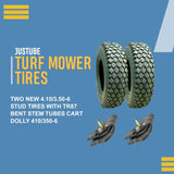 2 New 4.10/3.50-6 Stud Tires + TR87 Bent Stem Tubes 410/350-6 Cart Dolly
