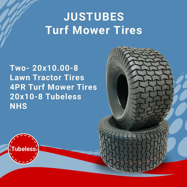 Two- 20x10.00-8 Lawn Tractor Tires 4PR Turf Mower TIRES 20x10-8 Tubeless