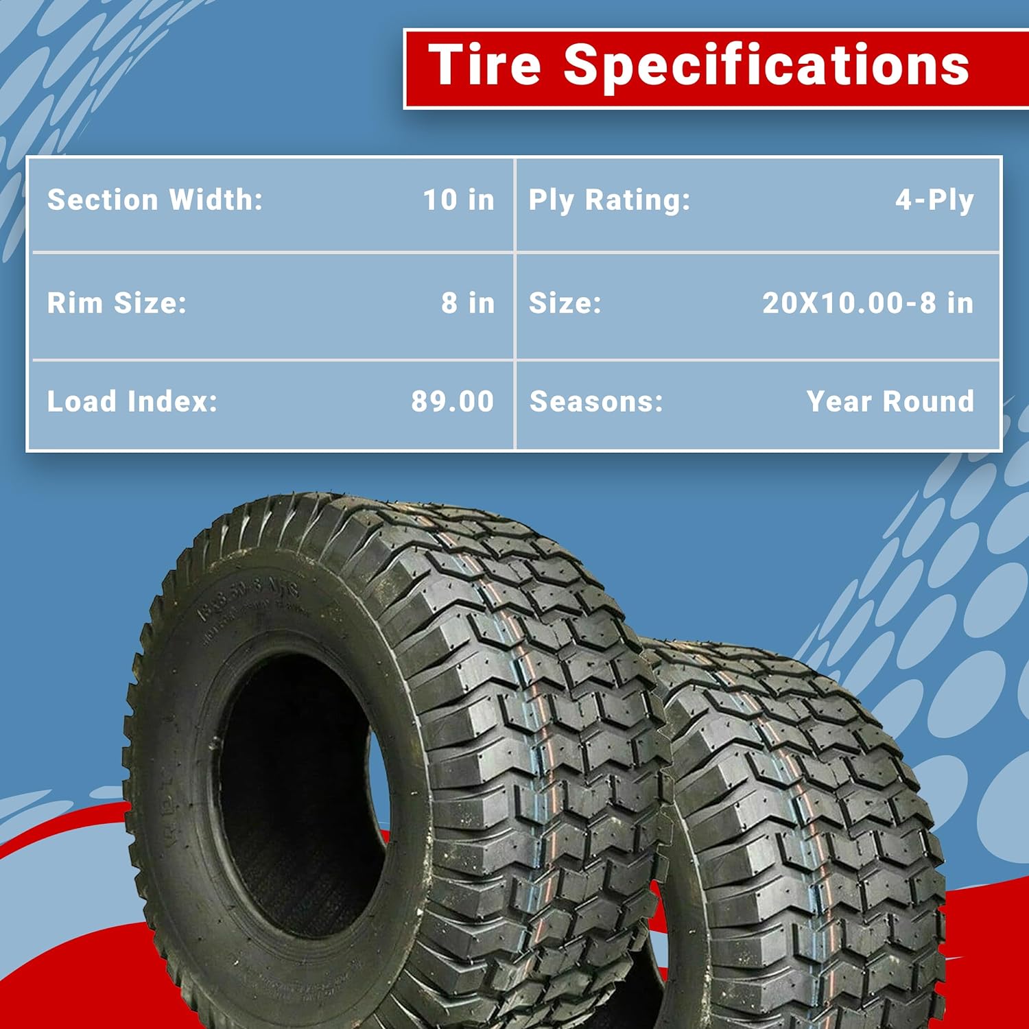 Halberd 20x10-8 Lawn Mower Tires (Set Of 2) – 4PR, 20x10x8 Garden Tyres