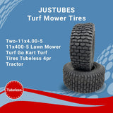 2 Tires 11x4.00-5 Turf Lawn Mower 11x4-5 Justubes Garden Tractor Go Kart 11x400-5