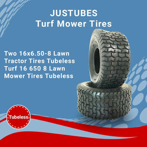2 (TWO) 16x6.50-8 Turf Tires 4 PR Tubeless Lawn Mower Tires