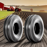 2 New 5.50-16 Tri-Rib Front Tractor Tires w/Tubes 550-16 F2 3-Rib 5.50x16 HD