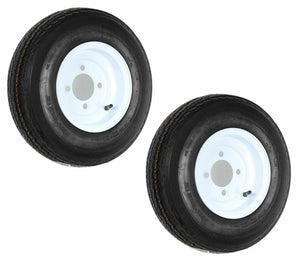 Two-4.80-8  4 Hole Lug Trailer Tires on White Wheels 480-8 4 Lug