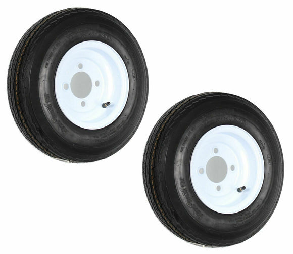 Two-4.80-8  4 Hole Lug Trailer Tires on White Wheels 480-8 4 Lug