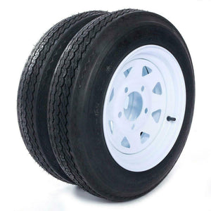 Two Trailer Tire On Rim 4.80-12 Load C 5 Lug White Spoke Wheel 480x12 6 Ply Rated