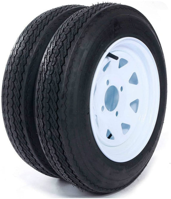 Two Trailer Tires White Wheel Rims 530-12 5.30-12 5.30 x 12 Load C 4 Lug 6 PR