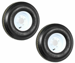 (2) TWO- NEW 5.70-8 8PLY  LOAD RANGE D HEAVY DUTY TRAILER TIRES ON 4 HOLE WHITE WHEELS
