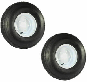 Two (2) Trailer Tires On Rims 5.70-8 D 5 Lug Bolt Wheel White 570-8 570 8 8 PLY