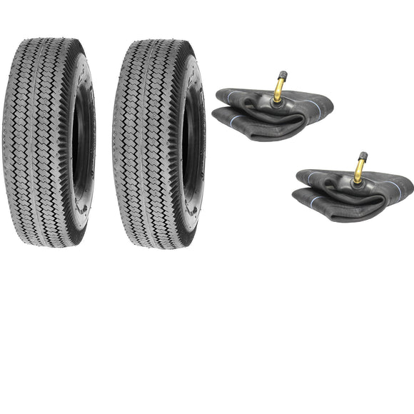 (2) Two 4.10/3.50-4 Heavy Duty Sawtooth  Tires 410-4 W/ Tubes Bent Metal Stems