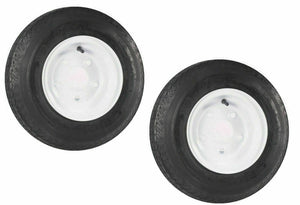 (2) Two Trailer Tires On Rims 4.80-8 480-8 5 Lug Bolt Wheel White 5 Bolt