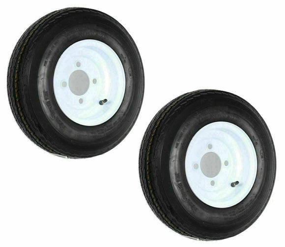 2- Trailer Tire On Rim 480-8 4.80-8 8 4PLY LRB 4 Hole/Lug White Wheel
