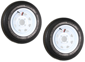 Two Trailer Tires On Rims 4.80-12 480-12 4.80 X 12 LRB 4Lug Wheel White Spoke