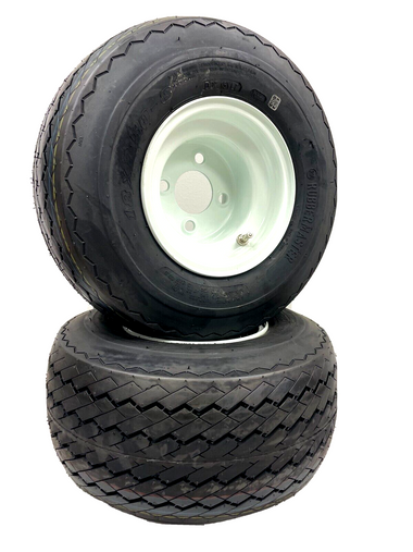 TWO (2) 18x8.50-8 Golf Cart Kart Fits EZ Go Tire & Wheel Rim 4LUG White E-Z