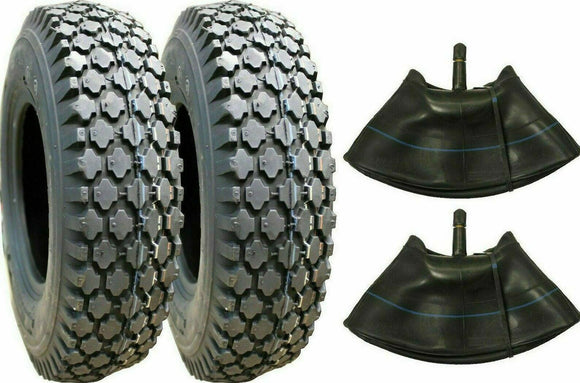 TWO 4.10/3.50-4 STUD TIRES With Tubes Rubber Valve Stems  410/350-4