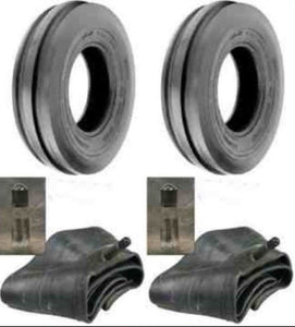 TWO 3.50-8 Tri-Rib Three Rib Front Tires & Tubes-4PR Heavy Duty